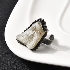 Желтый Кварц Кольца-манжеты с натуральным желтым кварцем неправильной формы, латунное кольцо для женщин, античная бронза, лоток : 23~40x20~25 мм