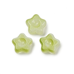 Желто-Зеленый Прозрачные стеклянные бусины, звезда, спекающийся лак, желто-зеленый, 10.5x11x5 мм, отверстие : 1 мм
