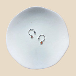 Цветок 316l Кольца-гвоздики для сосков из хирургической нержавеющей стали с красным кубическим цирконием, цвет нержавеющей стали, цветок, 1.6 мм