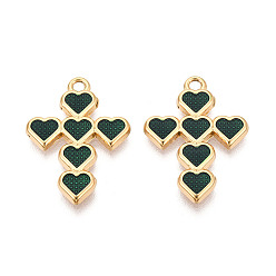 Темно-Зеленый 304 подвески из нержавеющей стали и эмали, крест и сердечки, золотые, темно-зеленый, 25x18x2 мм, отверстие : 1.8 мм