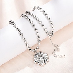 Платина Латунные подвески-цветы с цепочкой из шариков, стойки покрытие, долговечный, без кадмия и без свинца, платина, 17.64 дюйм (44.8 см)