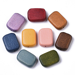 Color mezclado Cuentas de madera natural pintada, Rectángulo, color mezclado, 18x13x5.5 mm, agujero: 1.5 mm