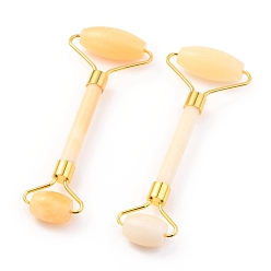 Topaz Jade Natural Topaz Jade Brass Face Massager, Facial Rollers, Golden, 142~150x54~58x19~22mm