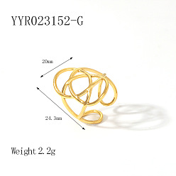 Настоящее золото 18K Винтажные 304 открытые манжеты из нержавеющей стали, простой роскошный модный аксессуар, реальный 18 k позолоченный, внутренний диаметр: 20 мм