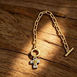 Doré & D'argent Bracelets unisexes en alliage de zinc bicolore avec pendentif croix religieuse et fermoirs OT., or et argent, 7.09 pouce (18 cm)