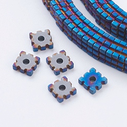 Blue Plated PVD Vacuum Plating Electroplate Non-magnetic Synthetic Hematite Beads Strands, Frosted, Grade A, Square, Blue Plated, 4x4x1mm, Hole: 1mm, about 390pcs/strand, 15.7 inch(40cm)