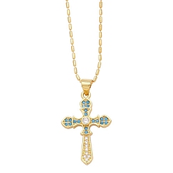Golden Brass Micro Pave Cubic Zirconia Pendant Necklaces, Cross, Golden, 16.54 inch(42cm), Pendant: 31x18mm