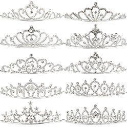 Серебро 10 шт. 10 стили резинки для волос из сплава со стразами, корона, серебряные, 145~150x123~132x30~38 мм, 1 шт / стиль