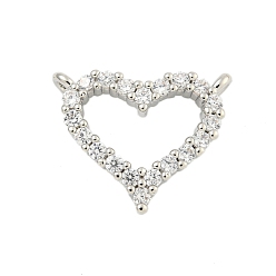 Платина Покрытие стойки латунь микропаве прозрачные кубические циркониевые подвески, без свинца и без кадмия, долговечный, сердце, платина, 14x17x2.5 мм, отверстие : 1.5 мм