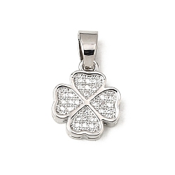 Платина CZ повезло ювелирные латунные микро проложить кубического циркония четыре листа клевера шармов, класс AAA, без свинца, без кадмии и без никеля, платина, 14.3x11.6x2.7 мм, отверстие : 4x3 мм