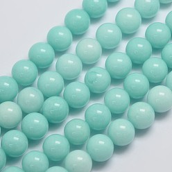 Бледно-бирюзовый Натуральный Malaysia нефритовые бусы пряди, имитация амазонит, круглые, окрашенные, бледные бирюзовая, 12 мм, отверстие : 1 мм, около 31 шт / нитка, 15 дюйм