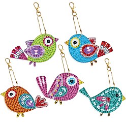 Oiseau Bricolage bricolage 5 kit de porte-clés de peinture au diamant pcs, y compris le panneau acrylique, fermoir porte-clés, chaîne de perles, sac de strass en résine, stylo collant diamant, plaque de plateau et pâte à modeler, Motif d'oiseau