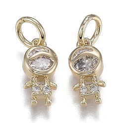 Настоящее золото 18K Латунные микропаве прозрачные подвески с фианитом, долговечный, с маленьким мальчиком, реальный 18 k позолоченный, 12x6x3 мм, внутренний диаметр: 4 мм, Перейти кольцо: 6x1 мм