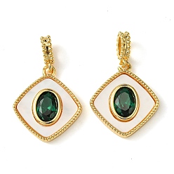 Real 18K Gold Plated Brass Micro Pave Cubic Zirconia Pendants, Cadmium Free & Nickel Free & Lead Free, with Shell, Rhombus, Real 18K Gold Plated, 18x15.5x3mm, Hole: 4x2mm