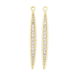 Настоящее золото 18K Латунные микропаве прозрачные подвески с фианитом, без кадмия, без никеля и без свинца, лошадиный глаз , реальный 18 k позолоченный, 35x3.5x2 мм, отверстие : 1.5 мм