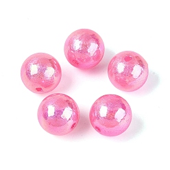 Hot Pink UV Plating Opaque Acrylic Beads, Iridescent, Textured Round, Hot Pink, 15.5mm, Hole: 2mm