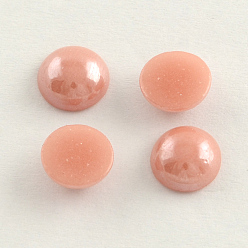 Rosy Brown Pearlized Plated Opaque Glass Cabochons, Half Round/Dome, Rosy Brown, 13~14x5~5.5mm