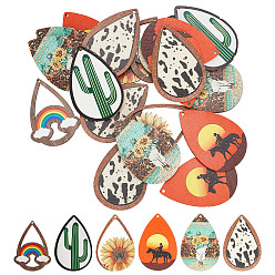 (52) Непрозрачная лаванда 48 шт. 6 стили односторонние печатные подвески из осины большие, слезинки, разноцветные, 54.5~60x40~40.5x2.5~3 мм, отверстие : 1.6~2 мм, 8 шт / стиль