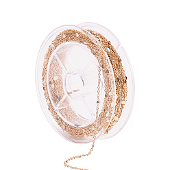 Настоящее золото 18K Латунные цепные цепи, кабельные цепи, с катушкой, пайки, без кадмия, без никеля и без свинца, с плоской круглой связью, реальный 18 k позолоченный, 1.5x1x0.3 мм, около 32.8 футов (10 м) / рулон