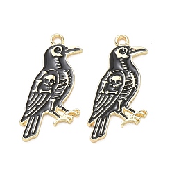 Raven Crâne pendentifs en émail d'alliage, or, charmes de corbeau, 25.5x23.5x1.5mm, Trou: 1.8mm