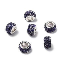 Фиолетовый Горный хрусталь из полимерной глины европейские бусины с большим отверстием, рондель, фиолетовые, 11~12x7~7.5 мм, отверстие : 5 мм