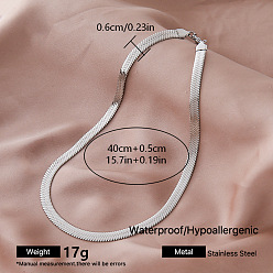 Stainless Steel Color Vintage Style 304 Stainless Steel Snake Chain Necklaces for Women, Tarnish Free, Stainless Steel Color, 15.75 inch(40cm)