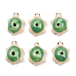 Темный Морско-зеленый Ручной работы яркие остеклением шарики фарфора, черепаха, темно-зеленый, 20~21x13~14x9~10 мм, отверстие : 1.5~3 мм