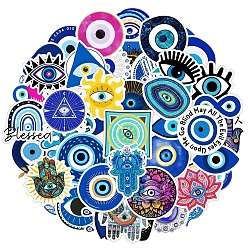 Синий Этикетки с наклейками на бумаге из ПВХ и сглаза, самослипание, для чемодана, скейтборде, холодильник, шлем, оболочка мобильного телефона, синие, 30~80 мм, 50 шт / комплект