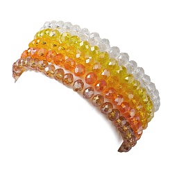 Or 5 Ensemble de bracelets extensibles en perles de verre, de laiton et d'acrylique, bracelets empilables coeur, or, diamètre intérieur: 2-1/8 pouce (5.4 cm)