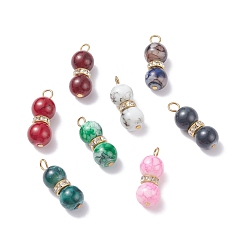 Golden Glass Beaded Pendants Set, with Iron Findings, Gourd-shaped, Golden, 27~27.5x10mm, Hole: 4x3mm, 8pcs/set