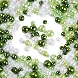 Светло-зеленый Коричневый Абс пластиковые жемчужные бисера, круглые, разноцветные, оливковый, 6~10x5~9 мм, отверстие : 1.8~2.5 мм, Около 1351 шт / 500 г
