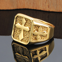 Golden Edelstahlring, Kreuz, golden, us Größe 9 (18.9 mm)
