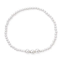 Серебро Браслеты из круглых бусин с гальваническим покрытием из немагнитного синтетического гематита для женщин, серебряные, бусина : 3.5 мм и 6 мм, внутренний диаметр: 2-1/2 дюйм (6.3 см)