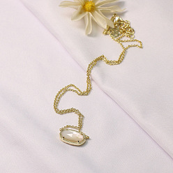 Золотой Ожерелья с подвеской в виде овала из натуральной белой ракушки с латунным паве для женщин, золотые, 15.35 дюйм (39 см)