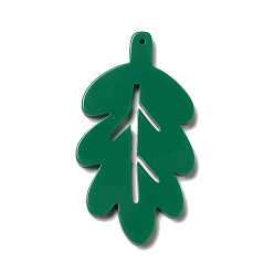 Green Opaque Acrylic Big Pendants, Leaf Charm, Green, 50x27x2mm, Hole: 1mm