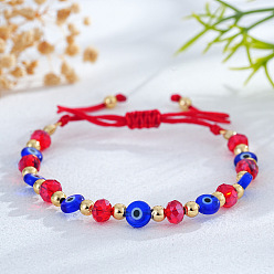 Синий Браслеты ручной работы из стекла, изготовленные методом выдувания стекла и украшенные гранеными стеклянными бусинами, символизирующими сглаз., регулируемые браслеты из латунного шнура с бусинами, синие, внутренний диаметр: 11.02 дюйм (28 см)
