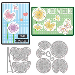 Смешанные Узоры Углеродистая сталь разрезает трафареты, для diy scrapbooking, Фотоальбом, декоративная бумага для тиснения, цвет нержавеющей стали, узор одуванчика и бабочки, смешанные узоры, 87~107x80~104x0.8 мм, 2 шт / комплект