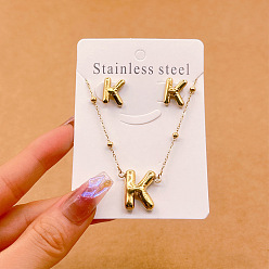 Letter K 304 комплекты из ожерелий и серег-гвоздиков из нержавеющей стали, золотые, Письмо K, 450 мм