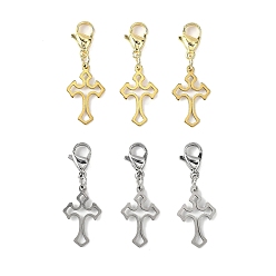Золотой & Цвет Нержавеющей Стали 6 шт. 2 цветные крестики 304 подвесные украшения из нержавеющей стали, с карабин-лобстерами , золотые и нержавеющая сталь цвет, 33.5 мм, 3 шт / цвет