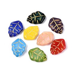 (52) Непрозрачная лаванда Стеклянные бусины, лист, металла обвитые, разноцветные, 17x12x4~4.5 мм, отверстие : 1~1.2 мм