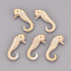 Creamy White CCB Plastic Pendants, Sea Horse Charms, Golden Metal Enlaced, Creamy White, 27x11.5x4mm, Hole: 1.6mm, about 1110pcs/500g
