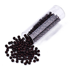 Coconut Brown Czech Glass Beads, Round Glass Seed Beads, Baking Paint Style, Coconut Brown, 8/0, 3x2mm, Hole: 1mm, about 10g/bottle
