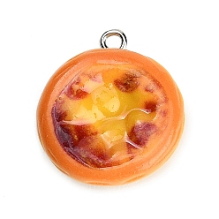 Brown Resin with Alloy Pendants, Imitation Food, Egg Tart Charms, Platinum, Brown, 23.5x20.5x9.5mm, Hole: 1.8mm
