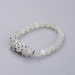 White Moonstone Эластичные браслеты из бисера из натурального белого лунного камня, с картонной коробкой, 2 дюйм (50 мм)