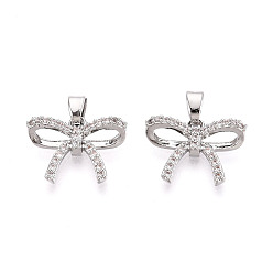 Платина Латунные микро проложить кубического циркония подвески, без кадмия, без никеля и без свинца, бантом, платина, 12x16.5~17x4.5 мм, отверстие : 4x2.5 мм