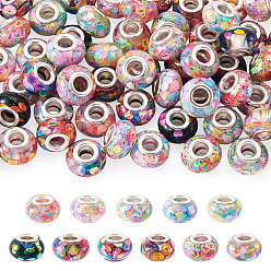 (52) Непрозрачная лаванда 66 шт. 11 цвета прозрачные бусины-рондель из смолы европейского дизайна, с пайетками и латунными сердечниками платинового тона, бусины с большим отверстием, разноцветные, 14x8.5 мм, отверстие : 5 мм, 6 шт / цвет