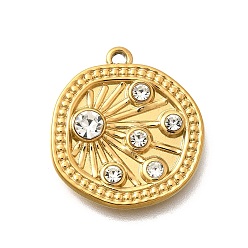 Настоящее золото 18K 304 подвески из нержавеющей стали, со стразами, ионное покрытие (ip), солнце, реальный 18 k позолоченный, 21.5x19.5x3.5 мм, отверстие : 1.5 мм