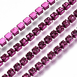 Фуксиновый Электрофорез железные стразы цепочки из страз, горный хрусталь чашка цепи, с катушкой, красно-фиолетовые, сс 8.5, 2.4~2.5 мм, Около 10 ярдов / рулон