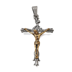 Golden & Stainless Steel Color Ion Plating(IP) Easter 304 Stainless Steel Pendants, with 201 Stainless Steel Snap On Bails, Crucifix Charms, Golden & Stainless Steel Color, 40x24x9mm, Hole: 6x3.5mm