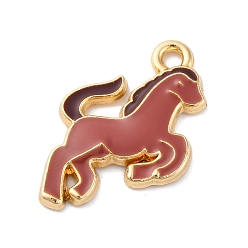 Сиена Подвески из эмали и сплава, без кадмия, без никеля и без свинца, стойки покрытие, лошадь очарование, золотые, цвет охры, 18x15x2 мм, отверстие : 1.8 мм